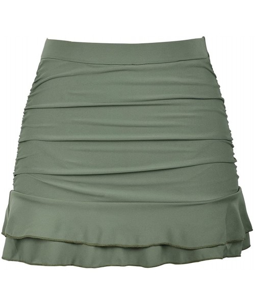 Tankinis Women's Swim Skirt Ruffle Bikini Tankini Bottom Ruched Tummy Control Swimsuit - Army Green - CJ18549ZW9Q