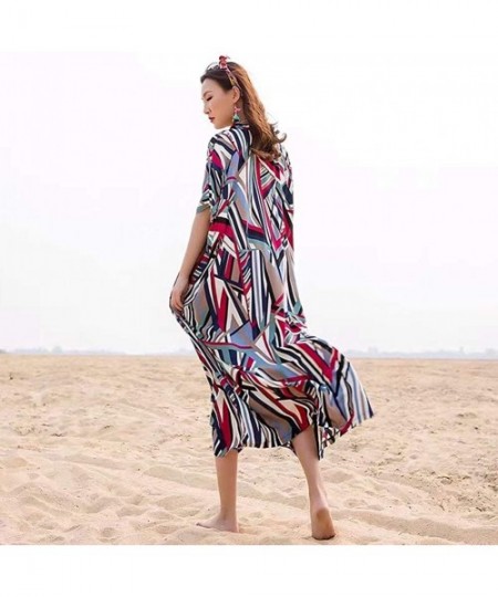 Cover-Ups Women's Summer Dress Caftan Tunic Kimono Beachwear Cover Up Maxi Casual Dress (Free Size) - 51 - C9199NLG3OH