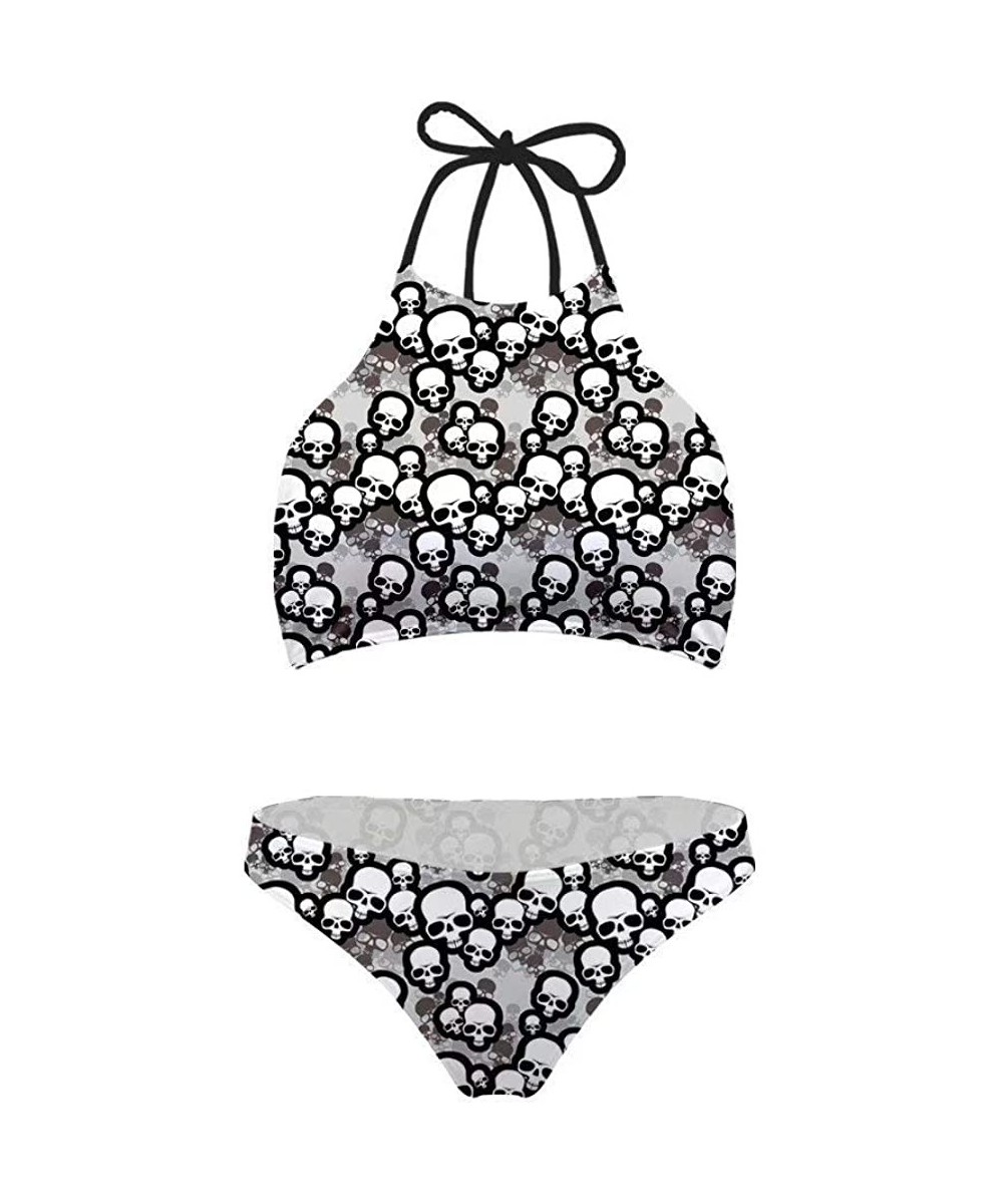 Sets Swimsuit for Women Halter Top Low Waisted Bottom Two Pieces Bikini - Grey Bones - C118OOG4KXA