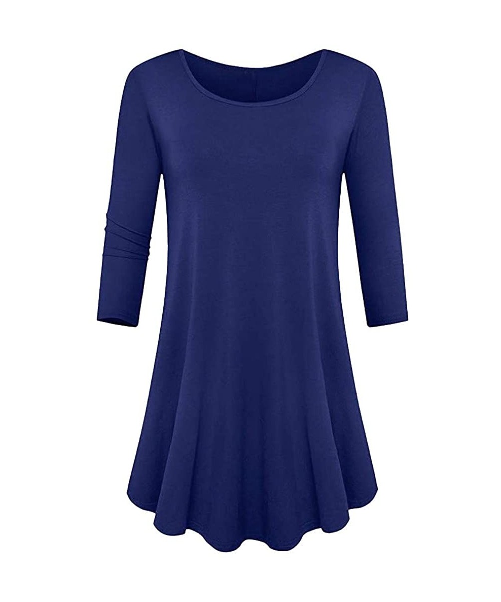 Racing Blouses for Womens- Womens Three Quarter Sleeve Loose Fit Swing Tunic Tops Basic T Shirt Blouse - Dark Blue - C018N6ZRRMH