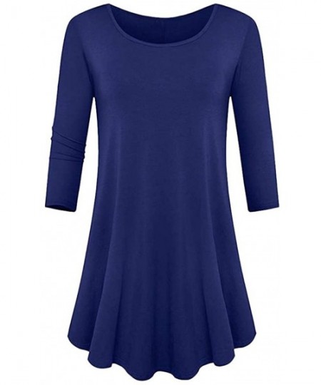 Racing Blouses for Womens- Womens Three Quarter Sleeve Loose Fit Swing Tunic Tops Basic T Shirt Blouse - Dark Blue - C018N6ZRRMH