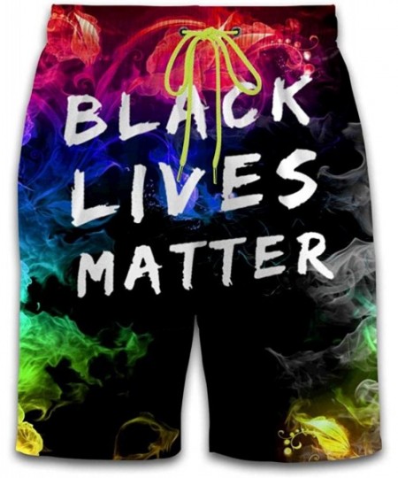 Board Shorts Men's Beach Pants 3D Print Black Lives Matter I Can't Breathe Swim Trunks Summer Surf Athletic Shorts - White - ...