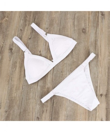 Sets Women Swimwear Push-Up Bandeau Bandage Bikini Set Brazilian Beachwear Swimsuit - White - CI18S8W6KT5