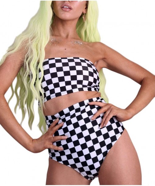 Tankinis Women's Rave High Waisted Checkered Booty Shorts Bottoms Checkboard Bikini for Music Festivals DEM - CC193UOG52K