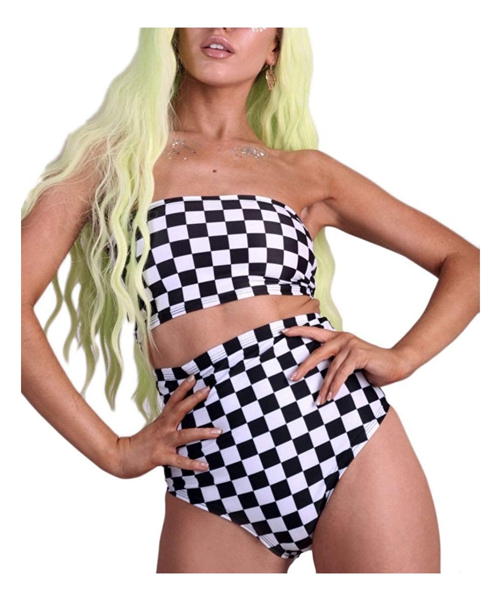 Tankinis Women's Rave High Waisted Checkered Booty Shorts Bottoms Checkboard Bikini for Music Festivals DEM - CC193UOG52K