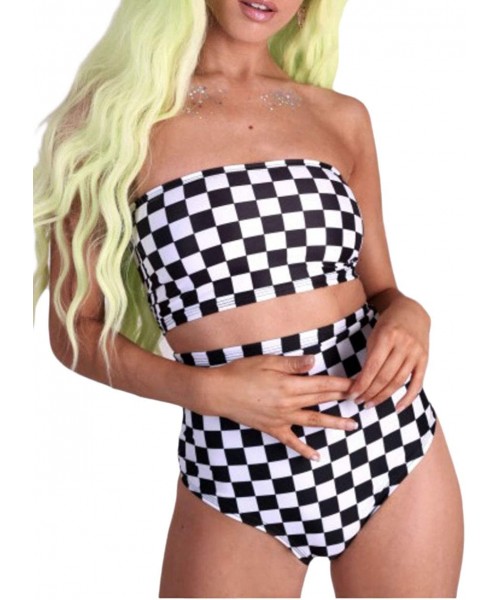 Tankinis Women's Rave High Waisted Checkered Booty Shorts Bottoms Checkboard Bikini for Music Festivals DEM - CC193UOG52K