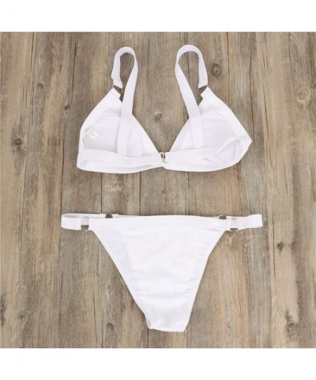 Sets Women Swimwear Push-Up Bandeau Bandage Bikini Set Brazilian Beachwear Swimsuit - White - CI18S8W6KT5