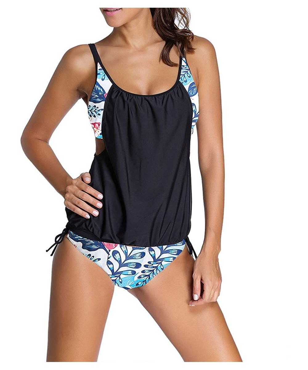 Sets Summer Women's Two-Piece Control Belly Print Tie Tankini Set - Multi-a - C2190X9O5TL