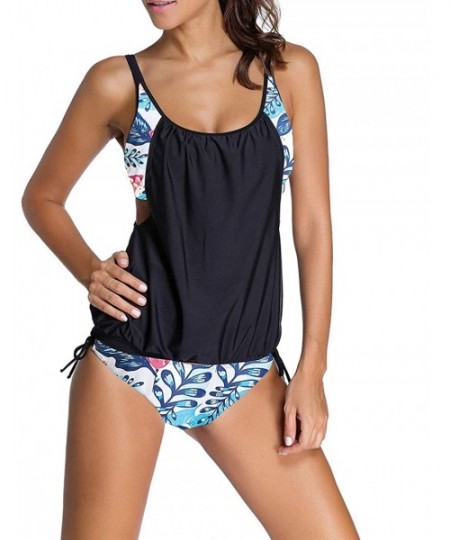 Sets Summer Women's Two-Piece Control Belly Print Tie Tankini Set - Multi-a - C2190X9O5TL