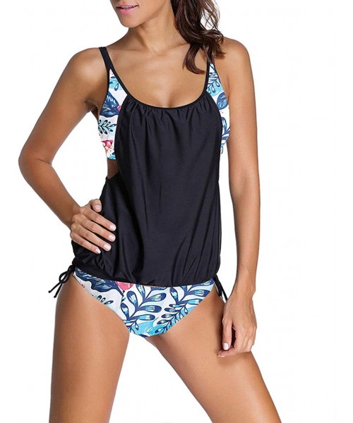 Sets Summer Women's Two-Piece Control Belly Print Tie Tankini Set - Multi-a - C2190X9O5TL