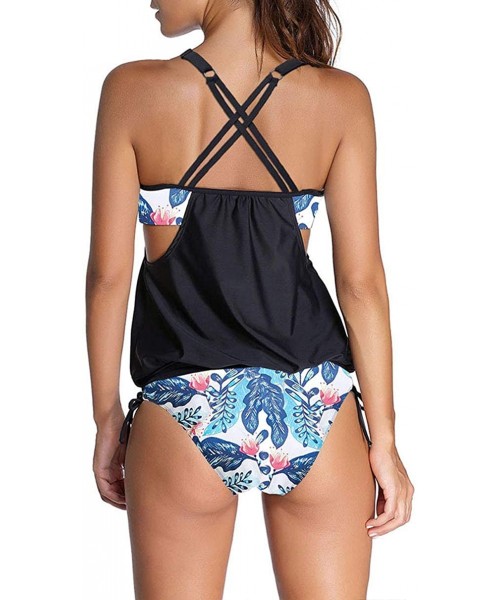 Sets Summer Women's Two-Piece Control Belly Print Tie Tankini Set - Multi-a - C2190X9O5TL