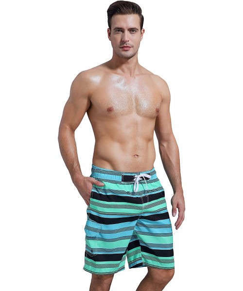 Board Shorts Men's Board Shorts Swimwear Striped Swim Shorts Swimming Trunks with Mesh Lining - Green - 07 - C818Q2EZLMU