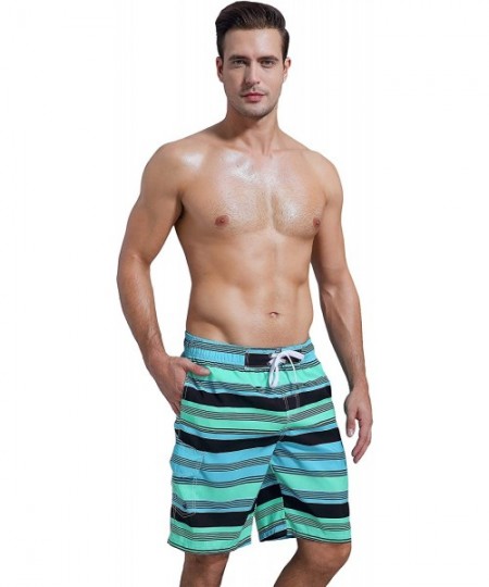 Board Shorts Men's Board Shorts Swimwear Striped Swim Shorts Swimming Trunks with Mesh Lining - Green - 07 - C818Q2EZLMU