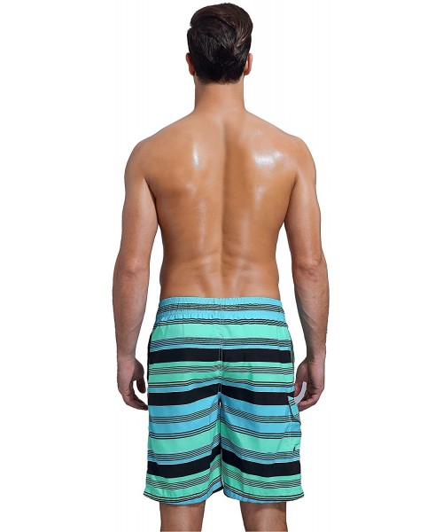 Board Shorts Men's Board Shorts Swimwear Striped Swim Shorts Swimming Trunks with Mesh Lining - Green - 07 - C818Q2EZLMU