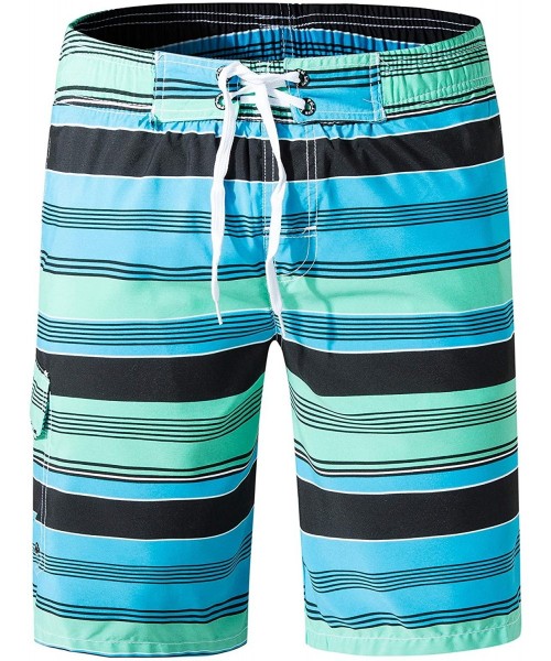 Board Shorts Men's Board Shorts Swimwear Striped Swim Shorts Swimming Trunks with Mesh Lining - Green - 07 - C818Q2EZLMU