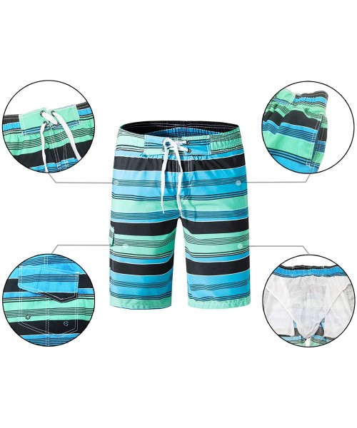 Board Shorts Men's Board Shorts Swimwear Striped Swim Shorts Swimming Trunks with Mesh Lining - Green - 07 - C818Q2EZLMU