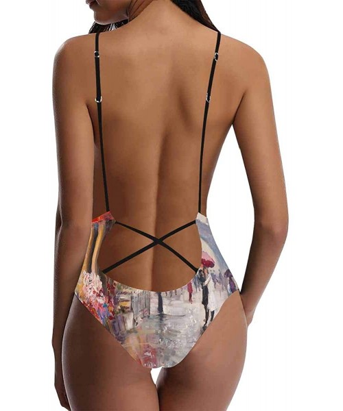 One-Pieces Eiffel Tower in Paris France V-Neck Women Lacing Backless One-Piece Swimsuit Bathing Suit XS-3XL - Design 4 - C718...