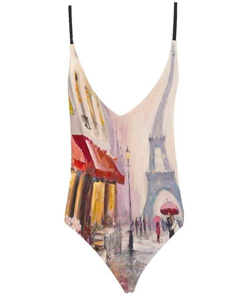 One-Pieces Eiffel Tower in Paris France V-Neck Women Lacing Backless One-Piece Swimsuit Bathing Suit XS-3XL - Design 4 - C718...