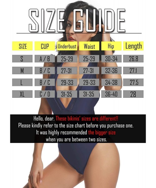 One-Pieces Women Sexy Bikini One Piece Swimsuit Plunge Monokini Bathing Suit - 2 Navy - CL18OMW4ZX8