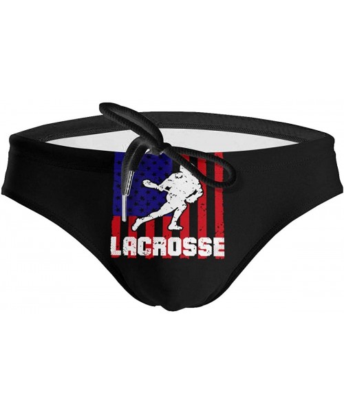 Briefs Lacrosse USA Flag Mens Bikini Swimsuit Sexy Swimwear with Drawstring - C119E72A642