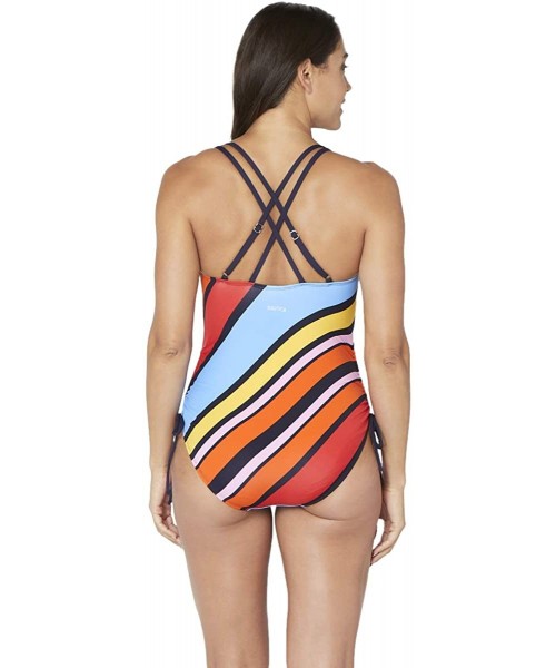 One-Pieces Women's Double Cross Back Shirred Front One Piece - Newport Stripe - CX18A9W0EMO