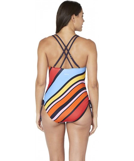 One-Pieces Women's Double Cross Back Shirred Front One Piece - Newport Stripe - CX18A9W0EMO