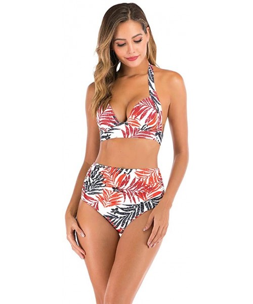 Sets Two Piece Bikini Set for Women Vintage Flounce Swimwear Floral Print Halter Cutout High Waisted Racerback Swimsuit - Ora...