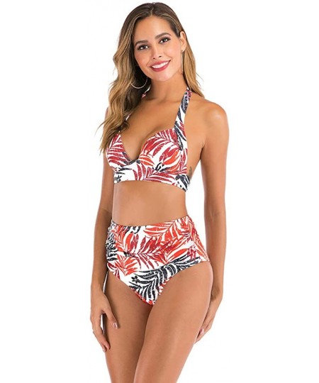 Sets Two Piece Bikini Set for Women Vintage Flounce Swimwear Floral Print Halter Cutout High Waisted Racerback Swimsuit - Ora...