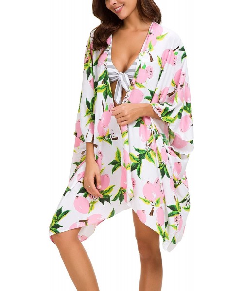 Cover-Ups Women's Floral Swimsuit Cover Up Kimono Cardigan Beachwear - Pink - CJ18ENEUTA3