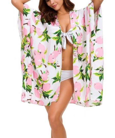 Cover-Ups Women's Floral Swimsuit Cover Up Kimono Cardigan Beachwear - Pink - CJ18ENEUTA3