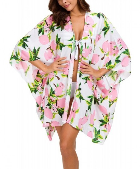 Cover-Ups Women's Floral Swimsuit Cover Up Kimono Cardigan Beachwear - Pink - CJ18ENEUTA3