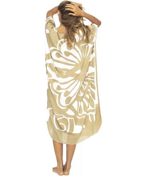 Cover-Ups Womens Swimsuit Cover Up Long Maxi Beach Kaftan Flowy Boho Loose Tunic Dress Rayon - Mocca Butterfly - CL12NZD582S