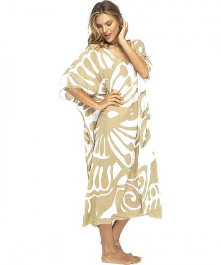 Cover-Ups Womens Swimsuit Cover Up Long Maxi Beach Kaftan Flowy Boho Loose Tunic Dress Rayon - Mocca Butterfly - CL12NZD582S