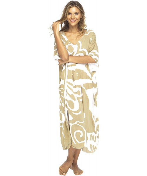 Cover-Ups Womens Swimsuit Cover Up Long Maxi Beach Kaftan Flowy Boho Loose Tunic Dress Rayon - Mocca Butterfly - CL12NZD582S