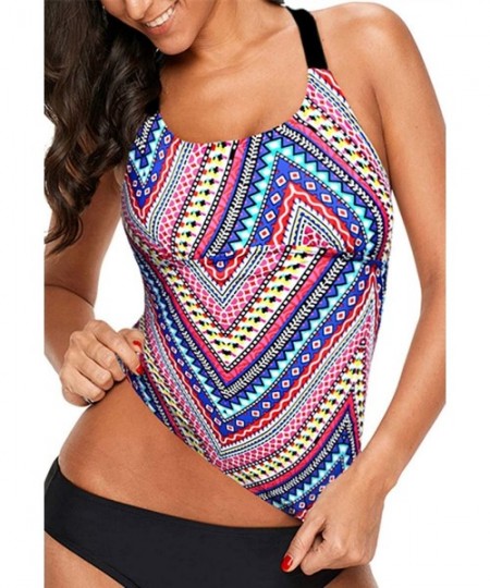 Tankinis Womens Striped Printed Strappy Racerback Tankini Swim Top No Bottom S - XXXL - Multicoloured - C21962OD59A