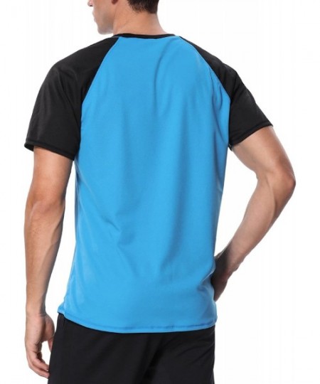 Rash Guards Men's Short Sleeve Rash Guard Loose Fit Swim Shirts UPF 50 Rashguard - Blue/Black Sleeve - CX18CODK2Y5