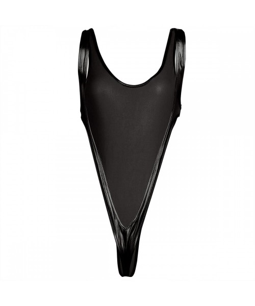 Racing Women's Shiny Metallic Bodysuit High Cut Backless Thong Leotard One Piece Swimsuit - Black - C7193QN6ERD