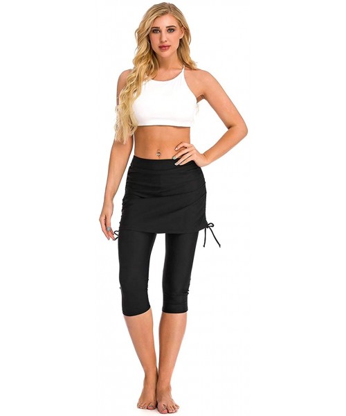 Bottoms Swim Skirt with Leggings Women UV Protection Skirted Swimming Leggings Pants - Black - CN18SKTEHR9