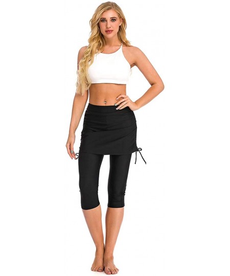 Bottoms Swim Skirt with Leggings Women UV Protection Skirted Swimming Leggings Pants - Black - CN18SKTEHR9