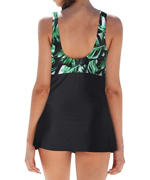 Sets Women's 2 Pieces Bathing Suits Plus Size Bow Tankini Flowy Push-Up Swimsuit Green - CF18OSS3G44