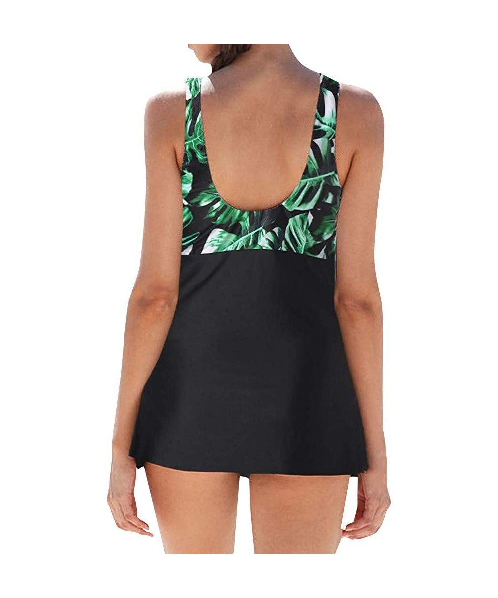 Sets Women's 2 Pieces Bathing Suits Plus Size Bow Tankini Flowy Push-Up Swimsuit Green - CF18OSS3G44