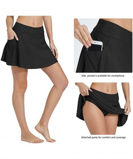 Bottoms High Waisted Swim Skirt-Women's Sexy Bikini Tankini Bottom with Side Pocket - Black - CO1976UTUMX