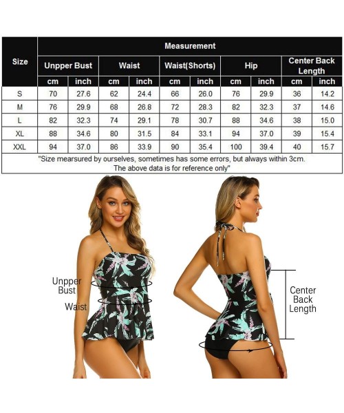 Sets Tummy Control Tankini Swimsuits for Women 2 Pcs Swimsuit Set Floral Print Ruffle Halter Swimwear - A-black - CI18R8ZKU33