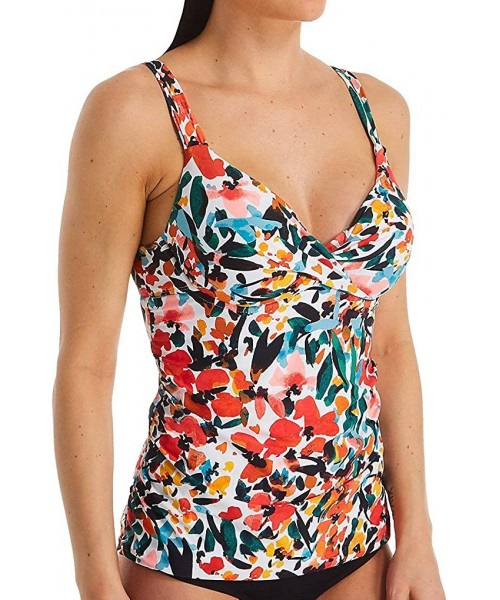 Tops Women's Twist Front Underwire Cup Sized Tankini Swim Top - Sunset Floral - CI18ZQ7QLKR