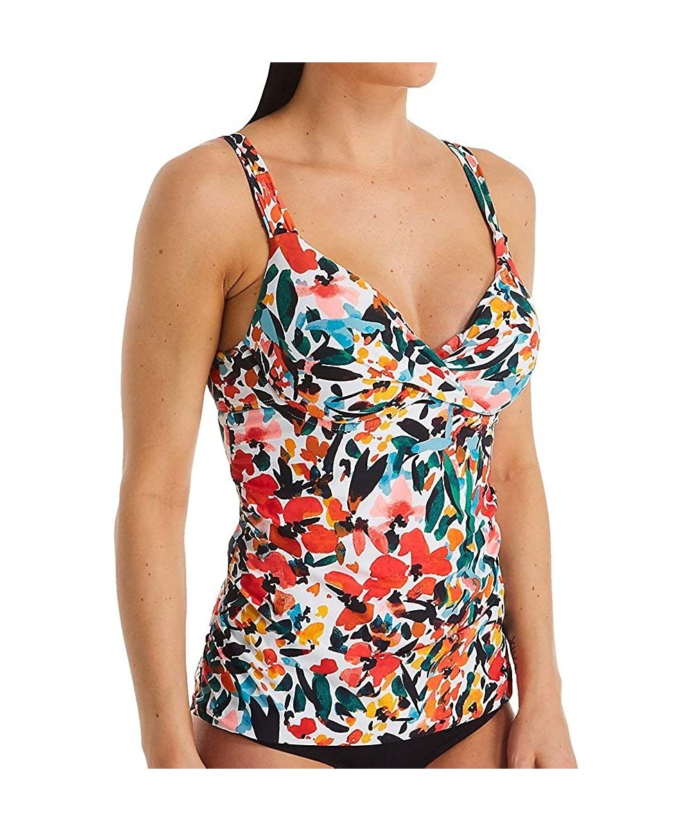 Tops Women's Twist Front Underwire Cup Sized Tankini Swim Top - Sunset Floral - CI18ZQ7QLKR