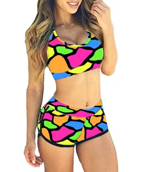 Racing Women's 2019 Printed Sports Halter Bikini Girls Swimsuit(FBA) - Colorful - C712F4QYHJL