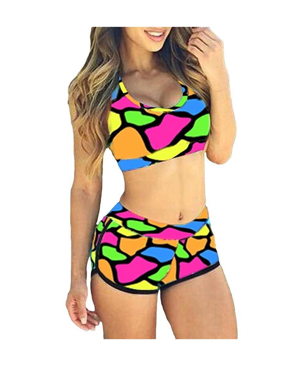 Racing Women's 2019 Printed Sports Halter Bikini Girls Swimsuit(FBA) - Colorful - C712F4QYHJL