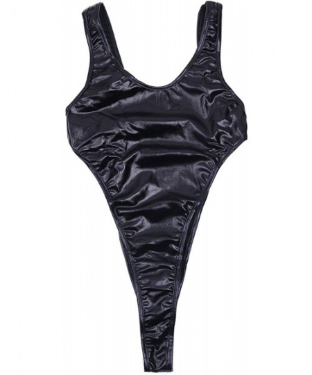 Racing Women's Shiny Metallic Bodysuit High Cut Backless Thong Leotard One Piece Swimsuit - Black - C7193QN6ERD