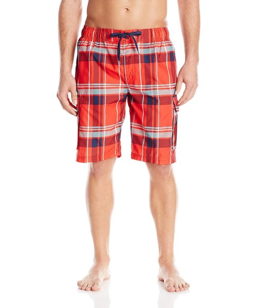 Trunks Men's Matrix Plaid Swim Trunk - Red - C3126WMPTWZ