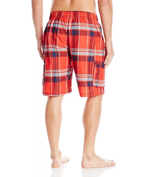 Trunks Men's Matrix Plaid Swim Trunk - Red - C3126WMPTWZ